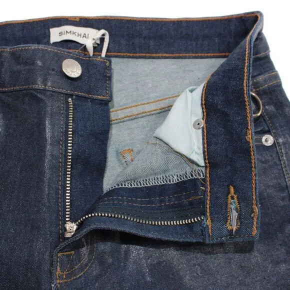 Simkhai NWT Coated High Rise Skinny Jeans Size 28 US In Blue Cotton Blend Denim